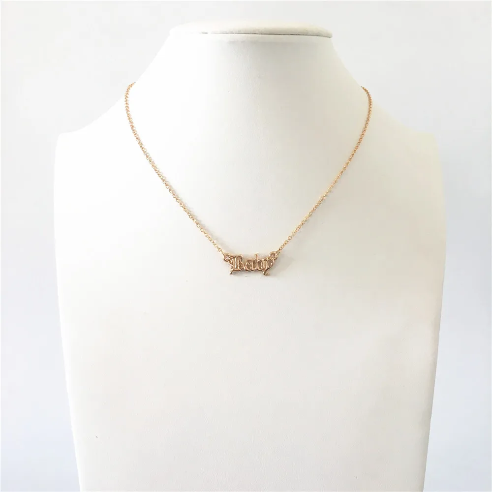 

TRENDY GOLD COLOR PLATING OLD ENGLISH FONT BABY LETTER NECKLACE FOR WOMEN