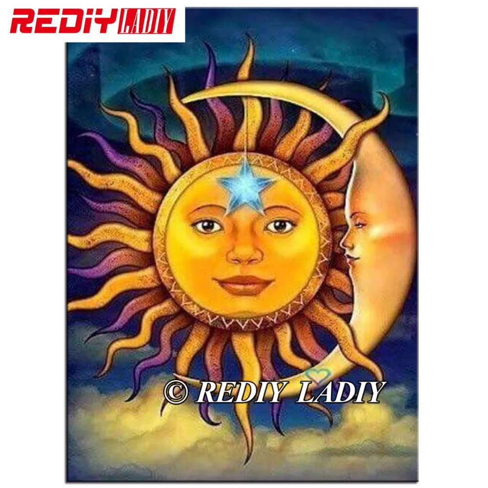 REDIY LADIY Diamond Painting Sun and Moon Crystal Rhinestones Paintings