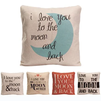 

I Love You To The Moon And Back Cushion Cover Cotton Linen Lovely Wedding Decor Pillow Cover Home Office Car Sofa Pillow Case