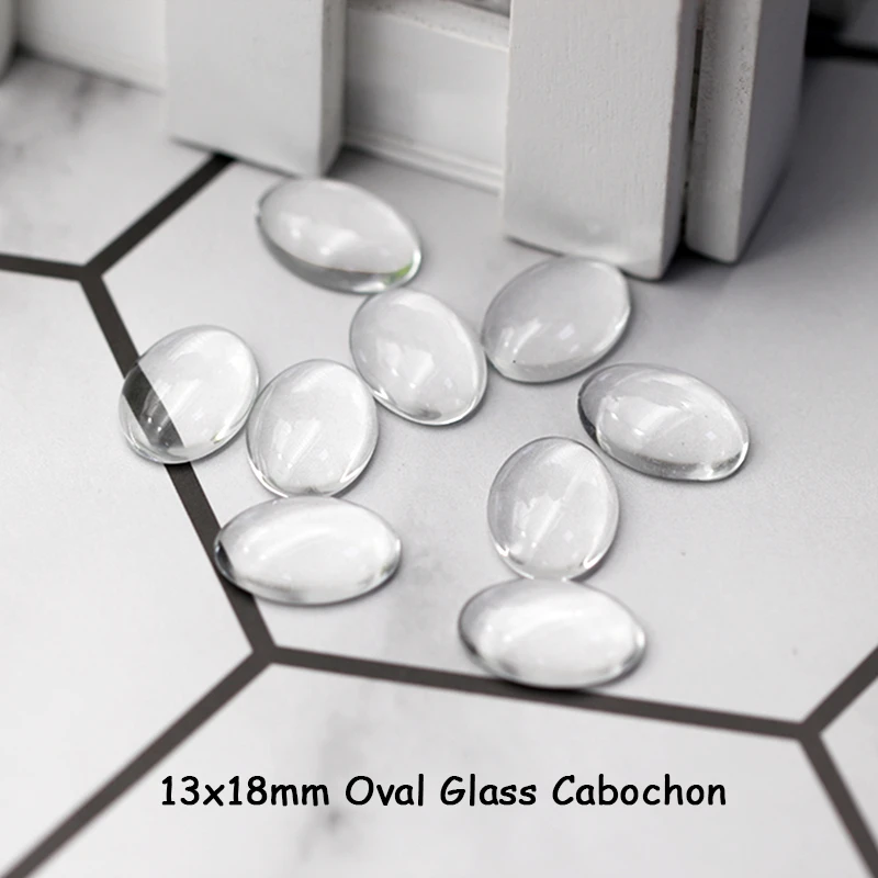 

100pcs 13x18mm Oval Flat Back Transparent Clear Glass Cabochon Cameo Domed Cover Cabs DIY Jewelry Making Accessories