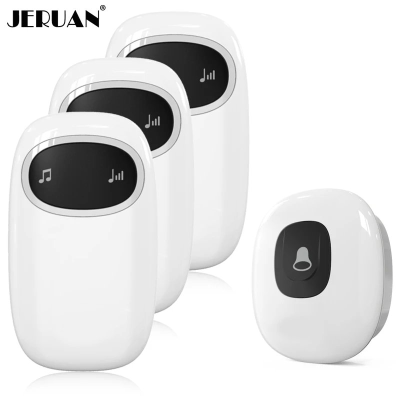 

JERUAN self powered Wireless Doorbell no battery Waterproof Security Doorbell smart Door Bell chime 1 Transmitter 3 Receiver