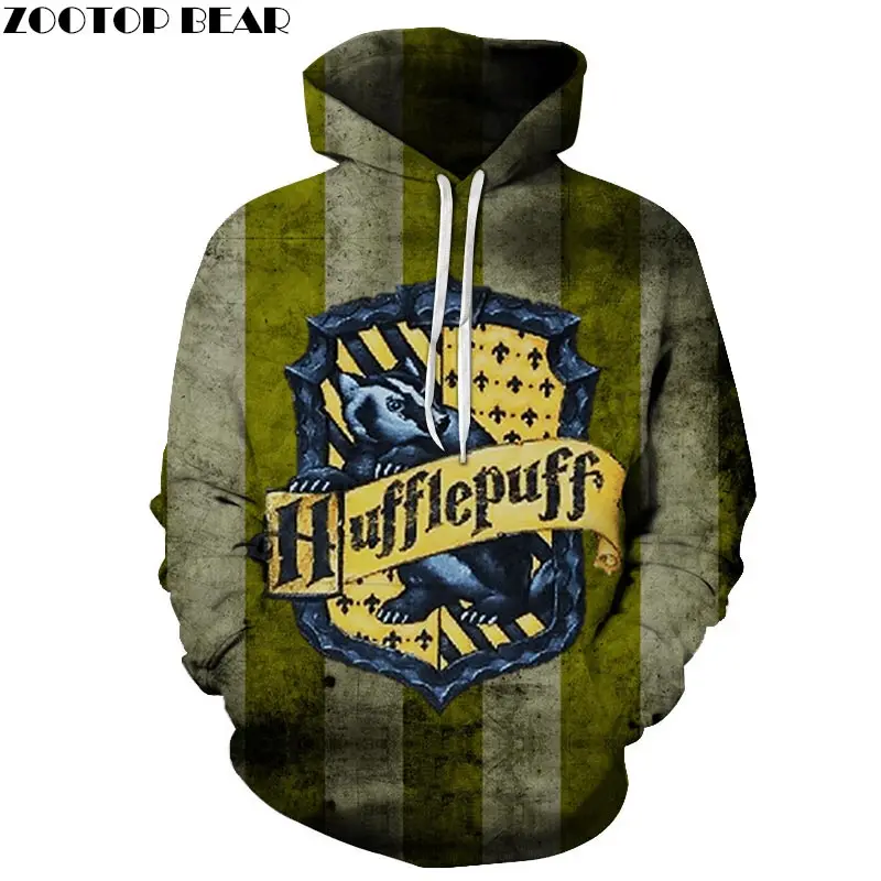 الفيلم Hufflepuff 3D المطبوعة رجل البلوز البلوز كنزة قطيفة عارضة أزياء الرجال هوديي الشارع الشهير البلوز ZOOTOP الدب