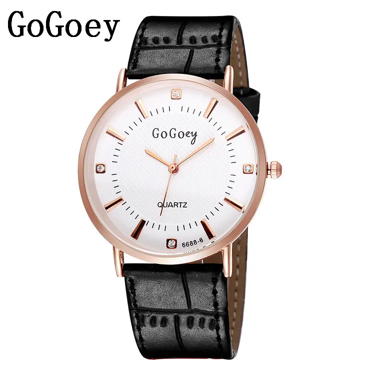 Роскошные Gogoey брендовые розовое золото пара мужские часы с кожаным ремешком женские модные Кристаллы платье кварцевые наручные часы 6688-6