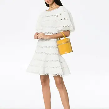 

Backless O-Neck Hollow Out Puff Sleeve Vintage New Style Fashion Dress sexy women Holiday celebrity body con Dresses wholesale