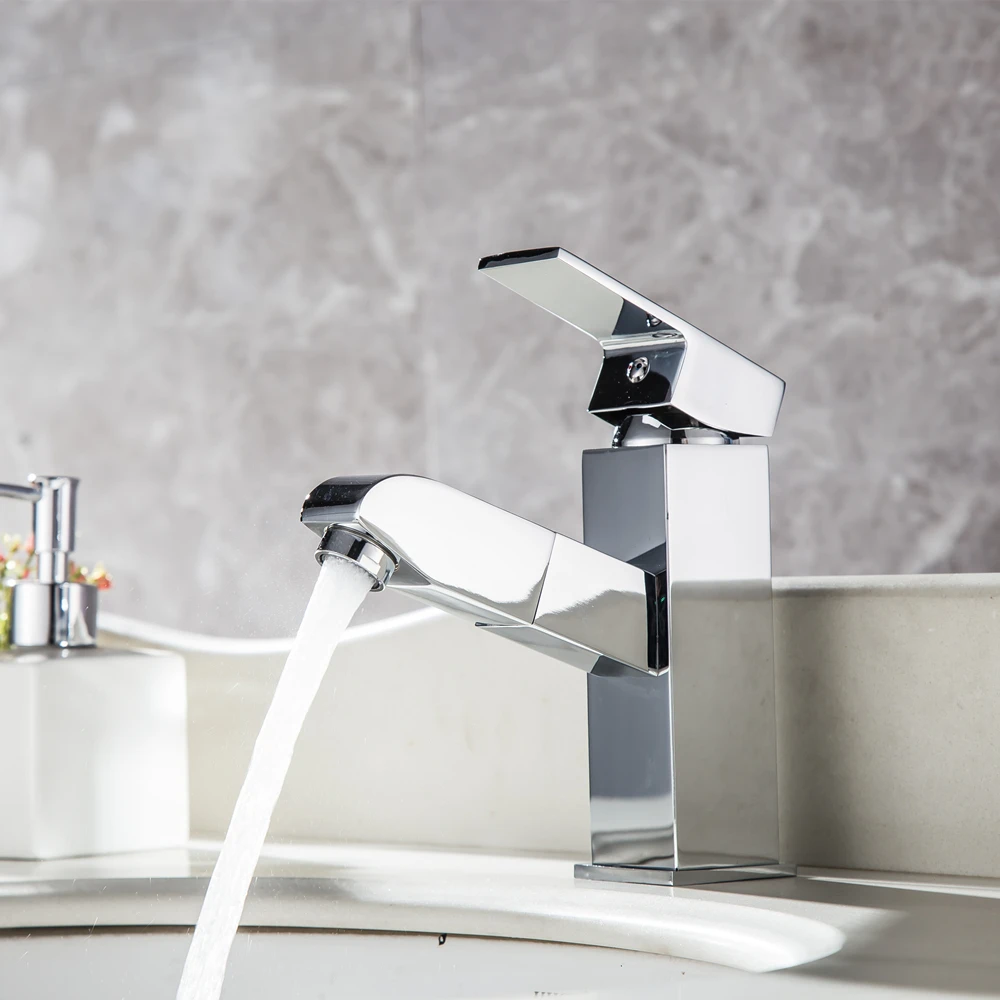 Pull Out Bathroom Faucet Deck Mount Mixer Tap with Hot and Cold Water Single Handle Crane Taps Torneira Banheiro Mci22