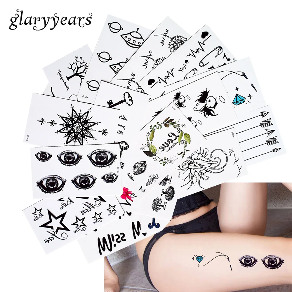

1 Sheet Temporary Body Tattoo Chest Waist Hand Art Sticker Black Eye Star Heart Pendant Decal Water Transfer Tattoo Paper Makeup