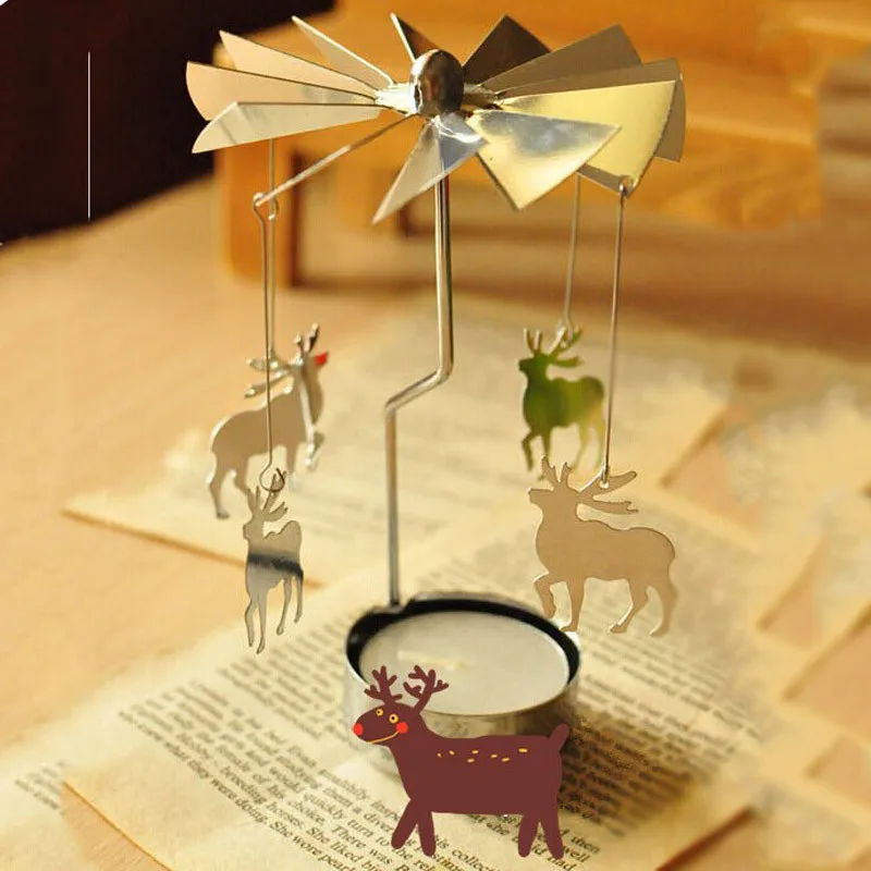 Hot Sale Deer Rotary Spinning Carousel Tea Light Christmas Gift Candle