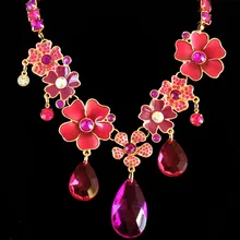 Free Shipping Enamel Flower Choker Necklace, Pendant Teardrop Fashion Sweet Elegant Necklace