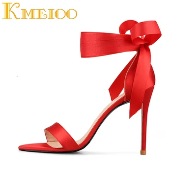

Kmeioo Hot Sale Shoes Women Wedding Shoes Riband Sandals Lace Up High Heels Evening Party Shoes 10CM summer women sandals US5-15