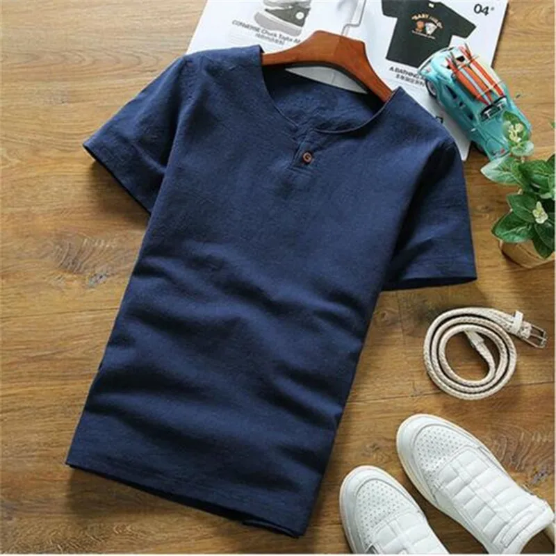 2019 Chinese Style Spring Summer Men Shirts Cotton Linen Solid V Collar Shirt Plus Size Traditional
