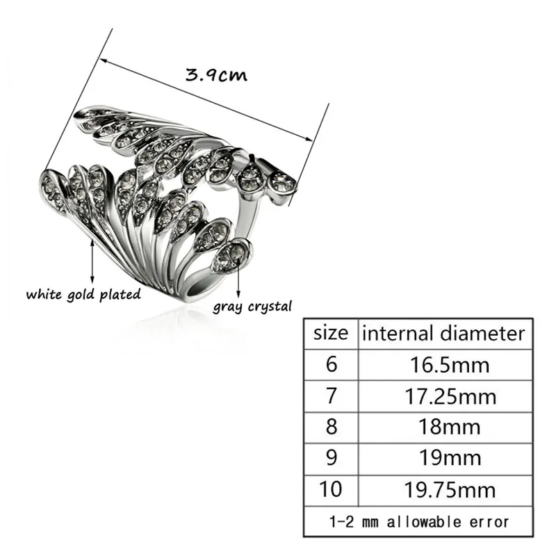 SINLEERY очаровательное серебряное кольцо, Цвет кольца крылья с серого цвета с украшением в виде кристаллов для Для женщин девушки украшения для коктейля, вечеринки Подарки Размеры 7 8 9 Jz173 SSH