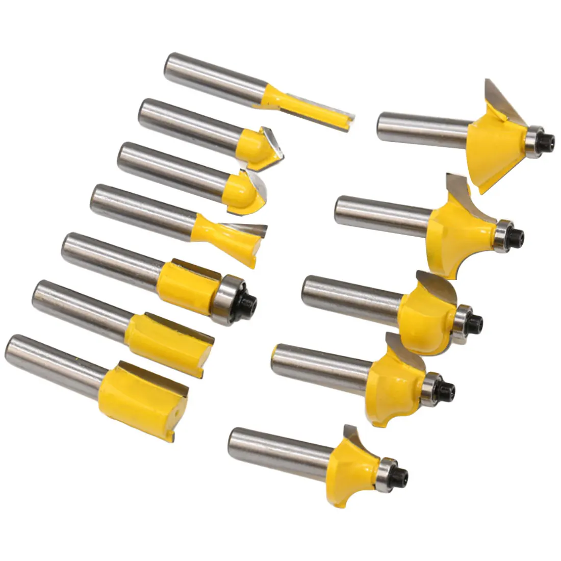 12pcs Handle Milling Cutter Router Bit Set 8mm Wood Cutter Carbide Shank Mill Woodworking Trimming