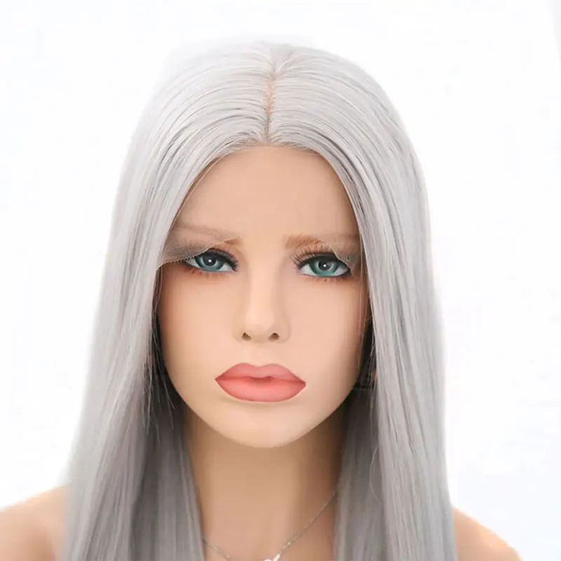 Bombshell длинный прямой серый синтетический парик на кружеве серебристо-серый мягкий натуральный волос термостойкие синтетические волосы женские парики