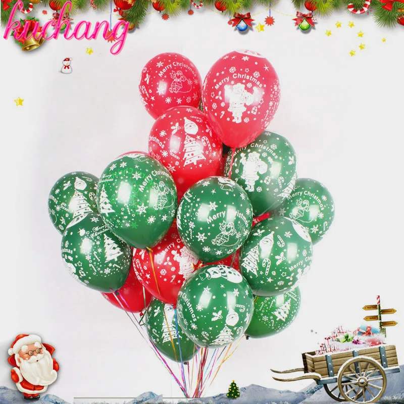 

20pcs 10inch Merry Christmas Balloon Red Green Latex Balloon Santa Claus Christmas Tree Print Christmas Decoration Balloon