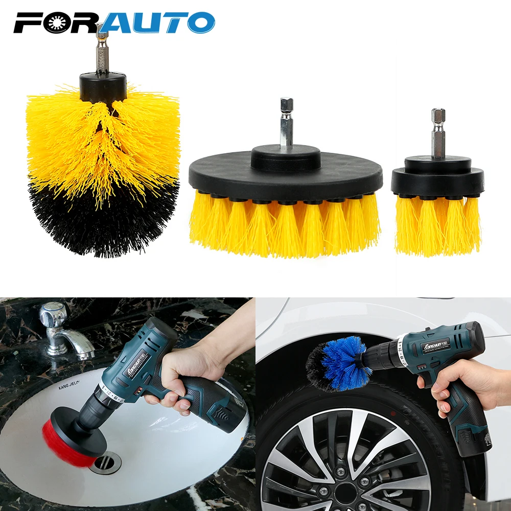 FORAUTO Car Brush 3pcs/set Drill Scrubber Brush Kit Cleaning Tool Hard