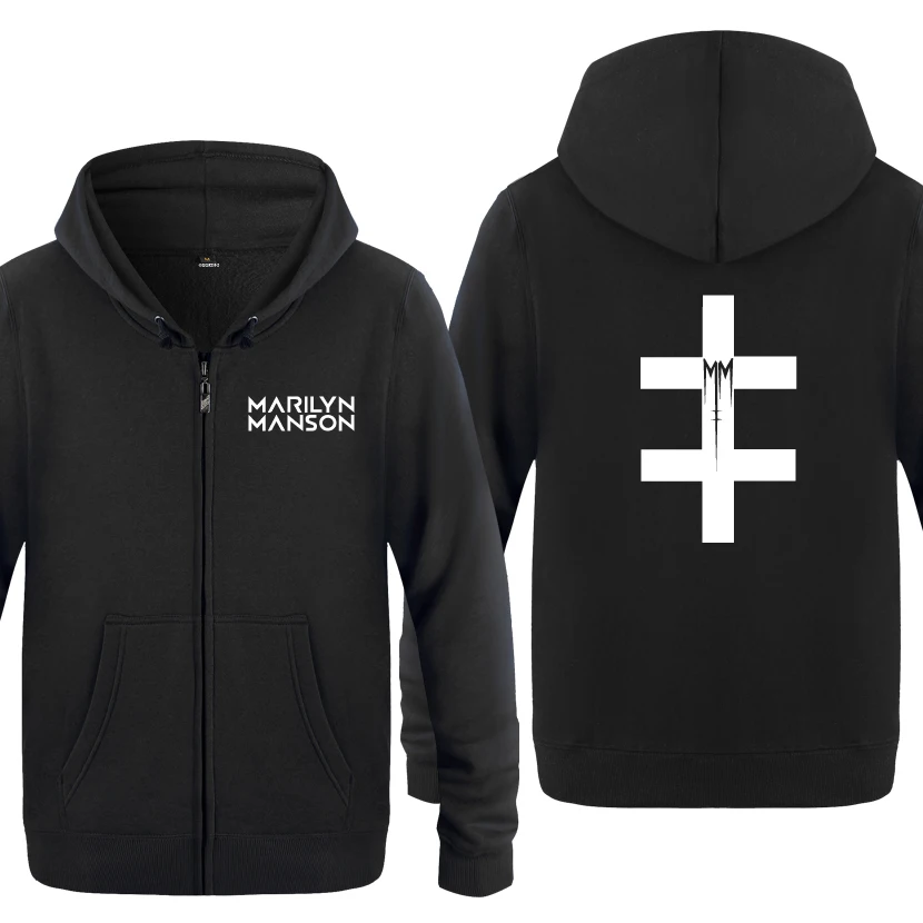 

Double Cross Marilyn Manson Hoodies Men 2018 Men's Fleece Zipper Cardigans Hooded Sweatshirts