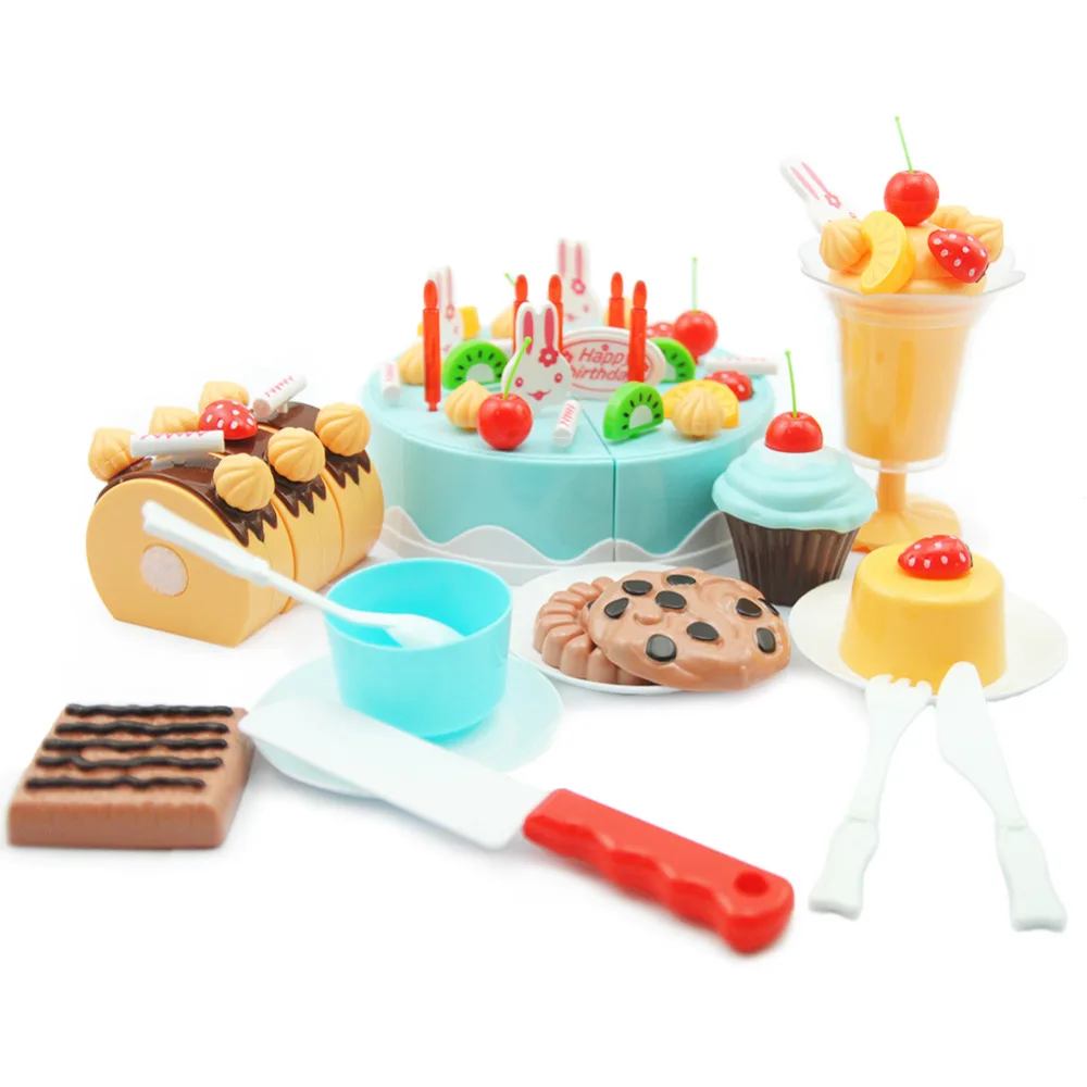 Pink Blue 38 75Pcs Cutting Cake Toys Miniature Food Fruit Cream Cake