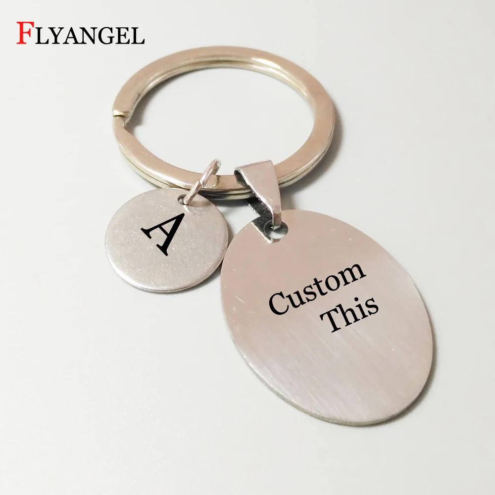 

Custom Keychain Personalized Key Ring Oval Engraved Names Letters Boyfriend Girlfriend Car Bag Key Chain Couples Valentines Gift