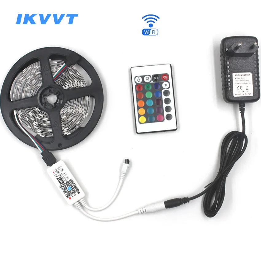 

IKVVT WIFI LED Strip Light RGB 5050 5m Waterproof wireless controller 12V LED light Ribbon Diode Tape Lamp ip Neon Power Supply