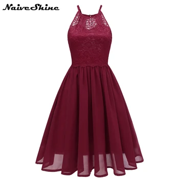 

Naive Shine Women's Sexy Backless Hollow Summer Dress Off Shoulder Sleeveless Lace Patchwork Chiffon Swing Black Party Dresses