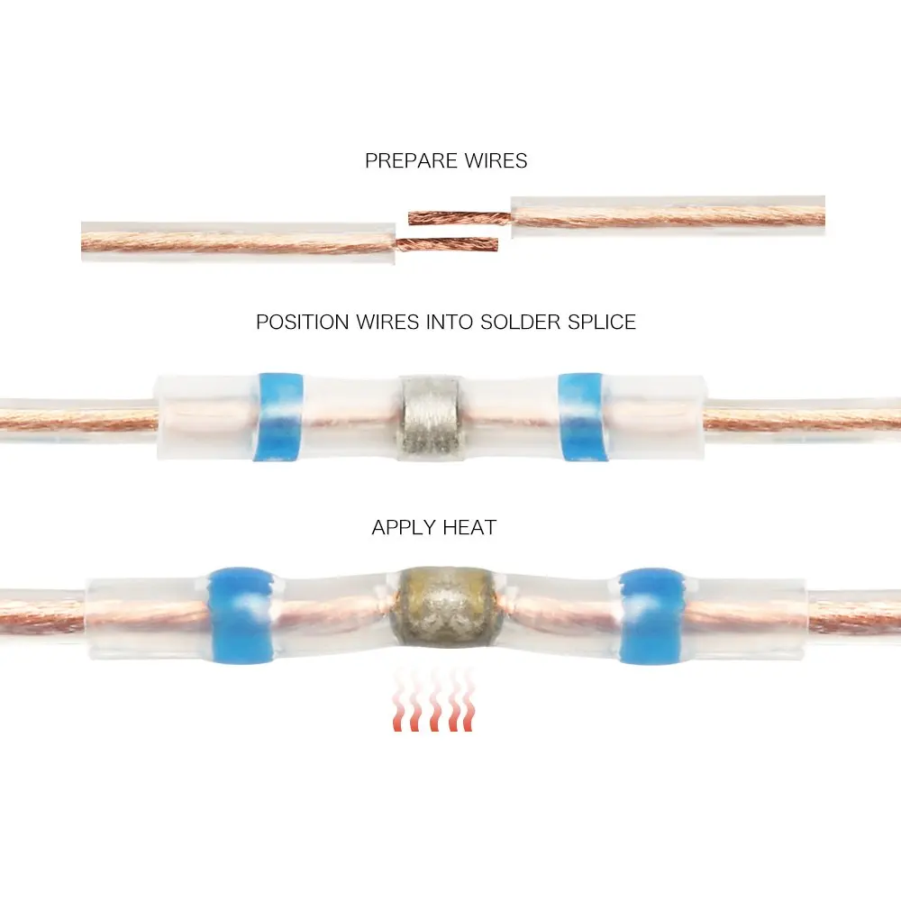 100 шт. припой уплотнение провода разъем термоусадочный стыковой электрические клеммы изолированные морской водонепроницаемый терминал с чехлом
