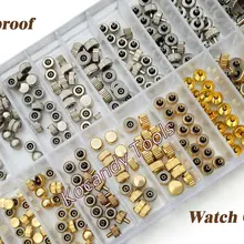Водонепроницаемые запасные части короны для часов ассорти золотых и серебряных купольных плоских головок, аксессуары для часов, ремонтный набор инструментов для часовщика