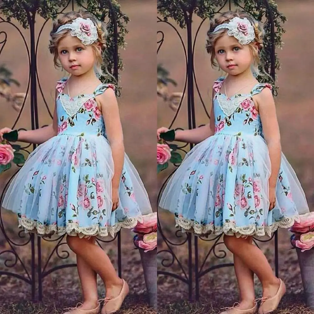 

2019 Toddler Kids Girl Dress Flower Lace Tulle Princess Party Pageant Wedding Dresses