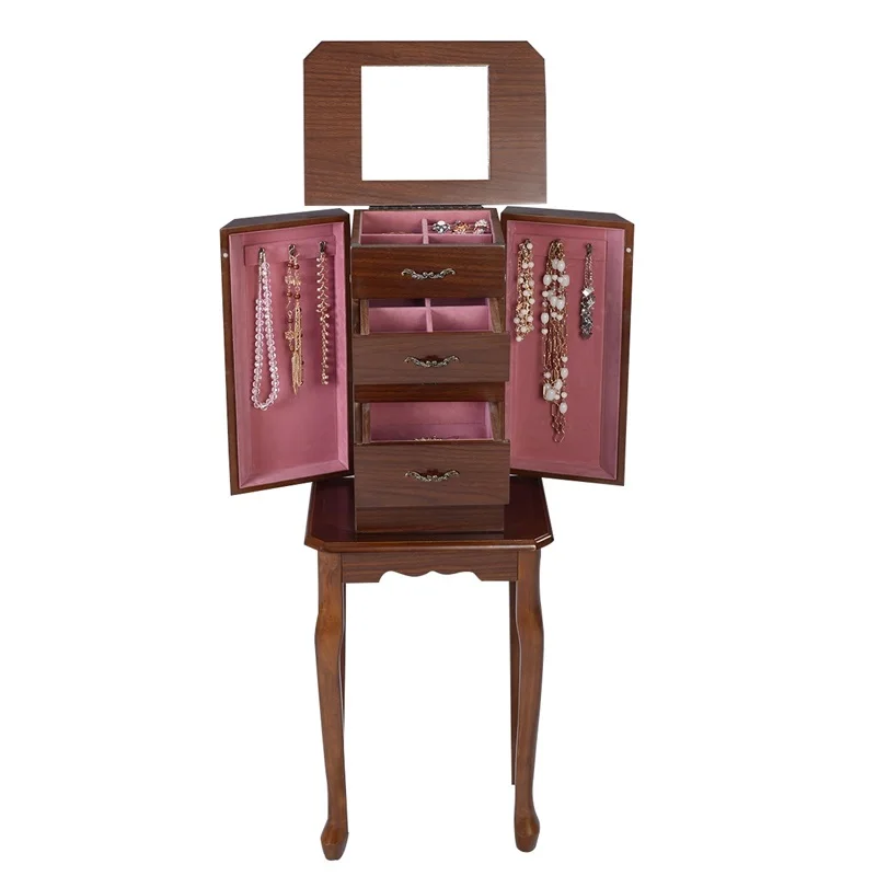 buy Vintage Women Home Wood Standing Jewelry Cabinet Mirror Storage Organizer Living Room Furniture HB82387
