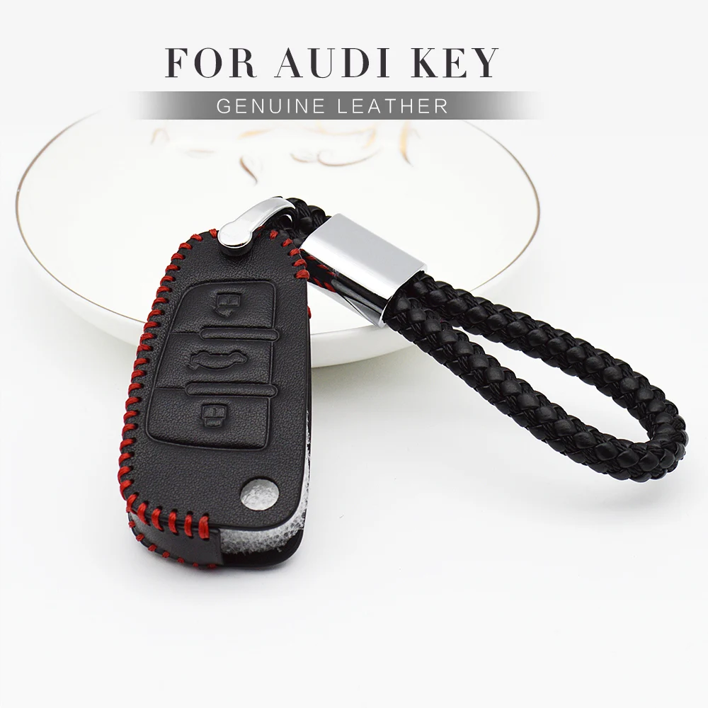 Genuine Leather Car Smart Key Cover Case For Audi A2 A3 A4 A4L A6L A8L