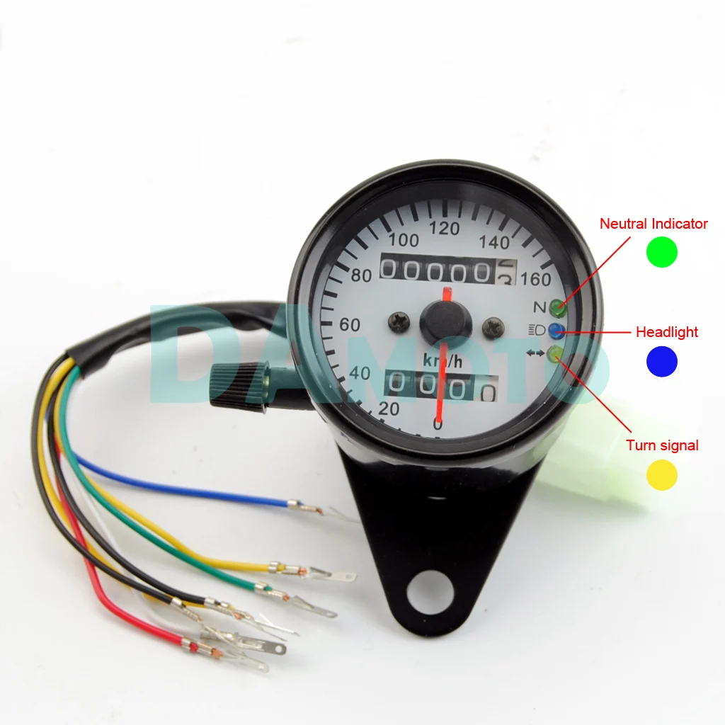 

White black shell Stitching style Motorcycle Dual Odometer Speedometer Gauge LED Backlight Signal 70 Vinta GN250