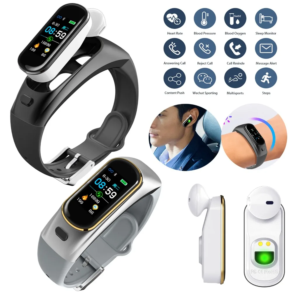 

Heart Rate Sports Band Bluetooth Remote Control HD Screen Smart Watch Handsfree Call Headset For Samsung iPhone Huawei Motorola