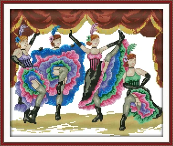 

Dancers Girl Portrait Cross Stitch kits Cotton 14CT White Canvas 11CT Printed Embroidery DIY Handmade Needlework Home Decor