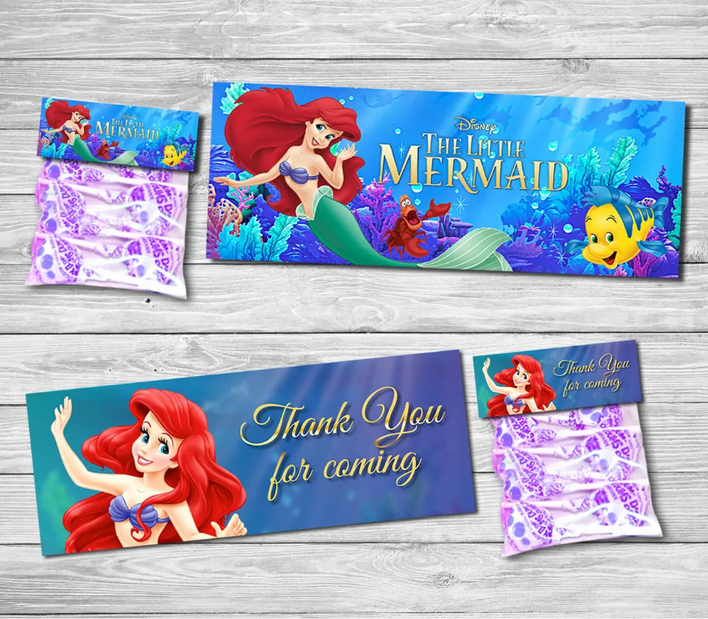 

Princess Little Mermaid Bag Toppers ,Food Labels, Baby Shower,Birthday party decorations kids,Party supplies candy bag topper