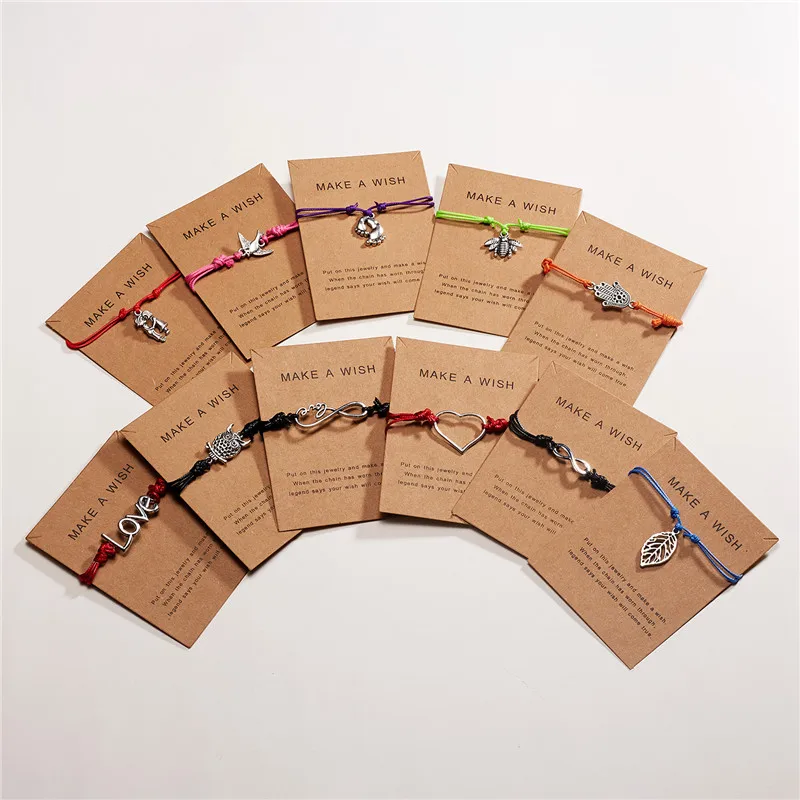 

Rinhoo 10*7.5cm Make a wish Paper Card Adjustable Animal Plant Pendant Woven Bracelet For Women's Fashion Jewelry Gift