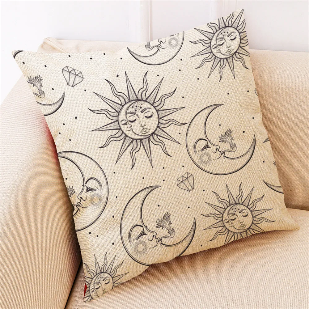 Модный льняной чехол для подушки с рисунком Солнца и Луны, дом, автомобиль, диван, декоративные наволочки с квадратным принтом