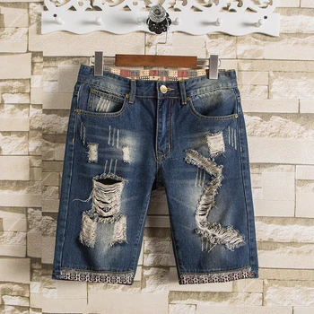 

Mens Ripped Short Jeans Brand Clothing Bermuda Cotton Shorts Breathable Denim Shorts Male New Fashion Size 28-40