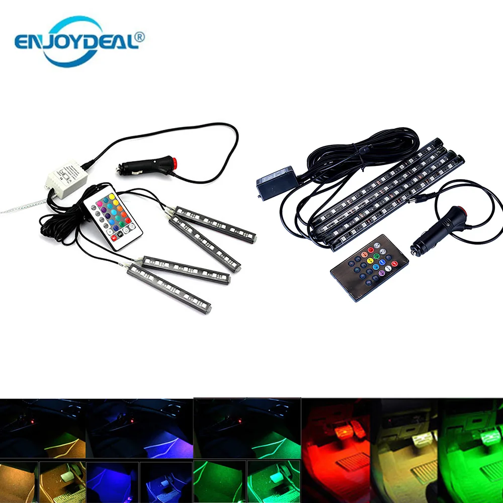 

4pcs 12V Car RGB LED Strip Car Flexible Bar 5050SMD Interior Decorative Atmosphere Sticker Strip Remote Control Auto RGB Light