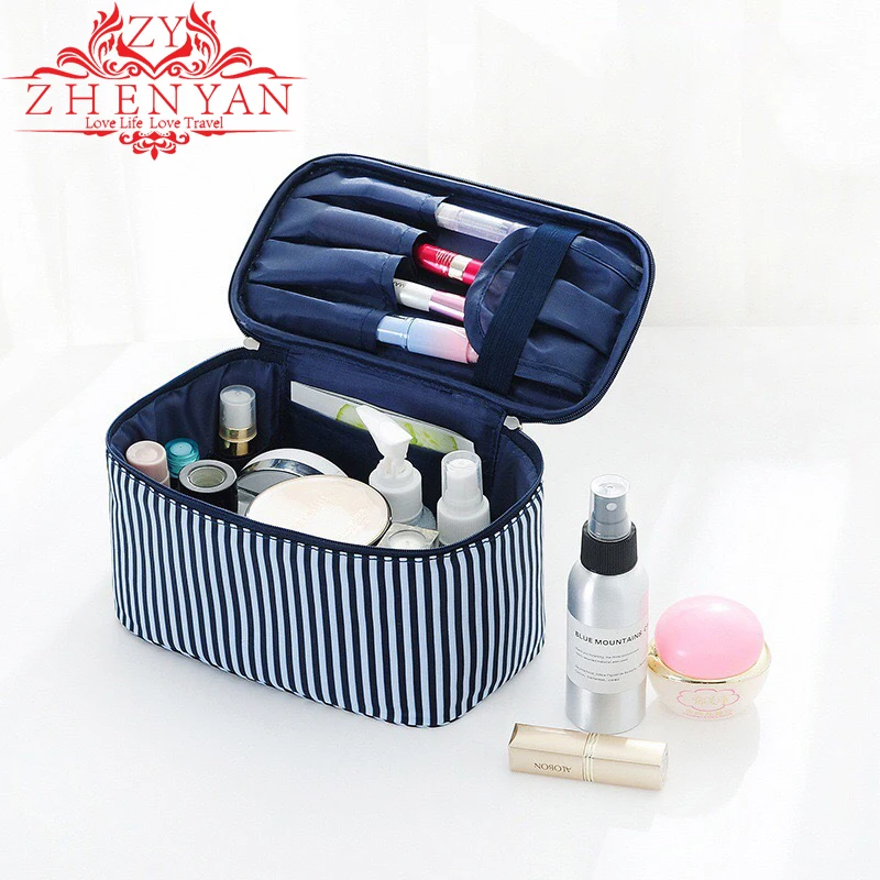 Women New Stripe Travel Saddle Cosmetic Bag Storage Toiletry Cases Make Up Portable Handbag | Дом и сад