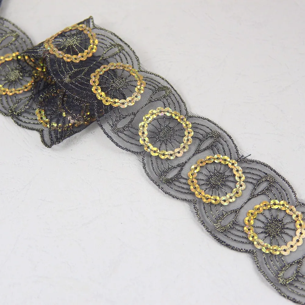

sequins lace non-Elastic non-Stretch Lace trim 48mm width DIY sewing garment accessories