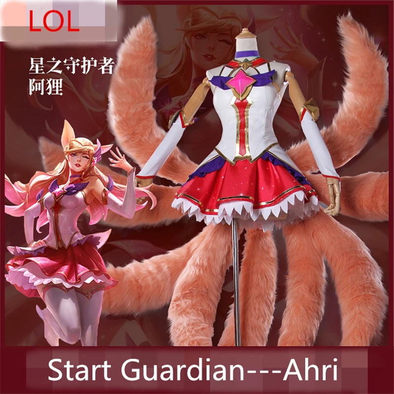 

LOL Star Guardian the Nine-Tailed Fox Ahri Skin Cosplay Costume New Women Dresses Dress+Headdress+Socks+Gloves