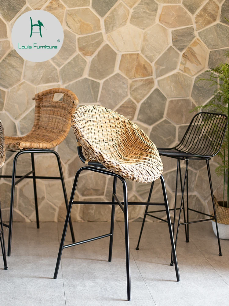 

Louis Fashion Bar Chairs Imported rattan, rattan art, creative residential, hand-woven stool