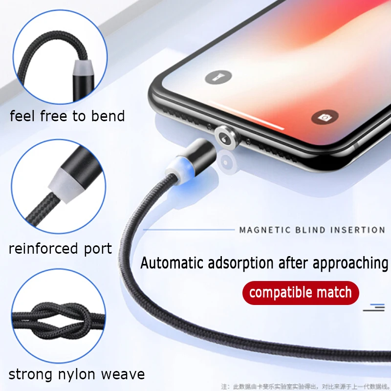 

Magnetic Cable For Lighting Micro USB Type C Phone Cable For iPhone X Xr Xs Max 1m 2m 2A Fast Charge Magnet Charger Cables
