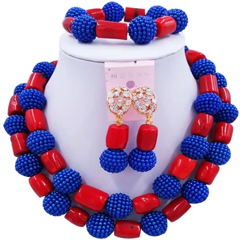 

Nice Quality Royal Blue Red African Women Party and Daily Crystal Necklace Jewelry Sets 2C-ZHSH-07