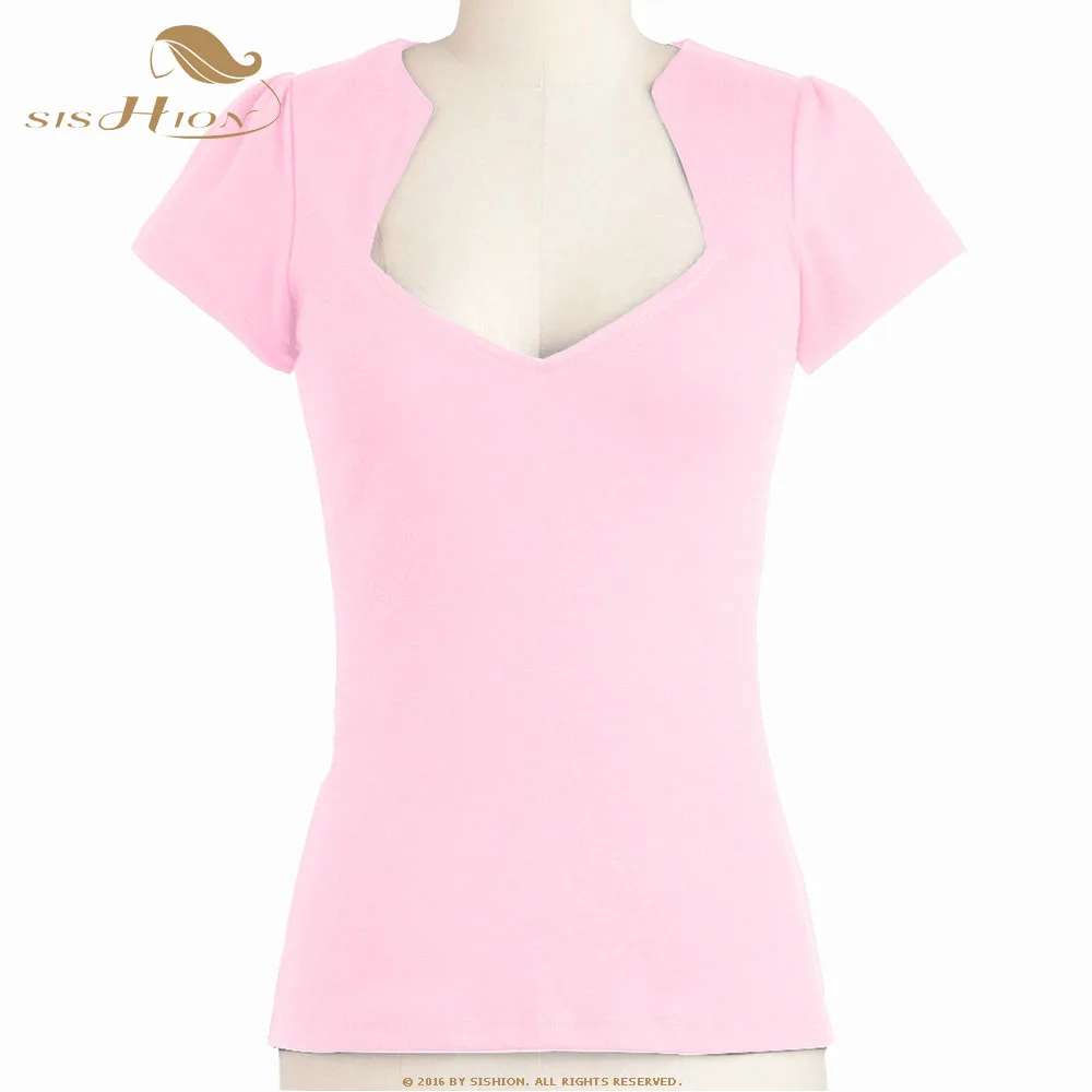 SISHION футболка Femme TS201P черный, розовый, белый, красный короткий рукав хлопок Женская Винтажная футболка camisas mujer Топ