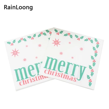

[RainLoong] 33*33cm Green Santa Paper Napkin With Ball Festive & Party Tissue Napkins Decoration Servilleta 5packs (20pcs/pack)
