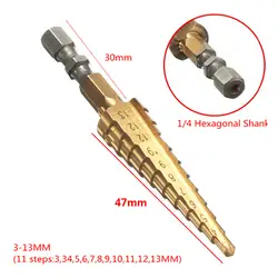 3-13 мм HSS титановое покрытие ступенчатые сверла Механические Инструменты Карбид сверло мини сверло набор 1/4 Шестигранная ручка
