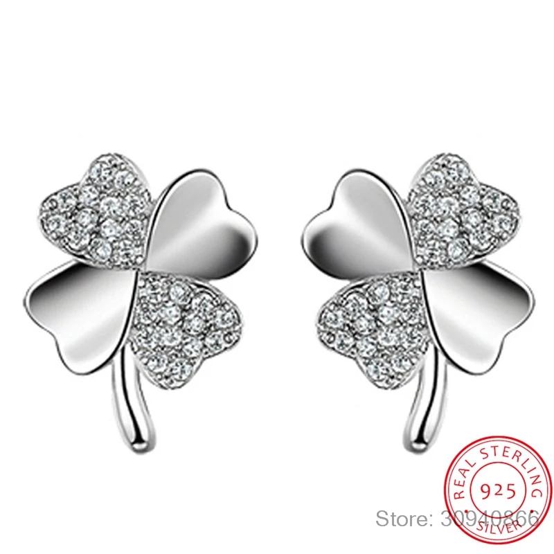 Горячая 925 серебряная серьга в виде сердца brincos pendientes Lucky Clover Серьги гвоздики для женщин подарок oorbellen S-E55