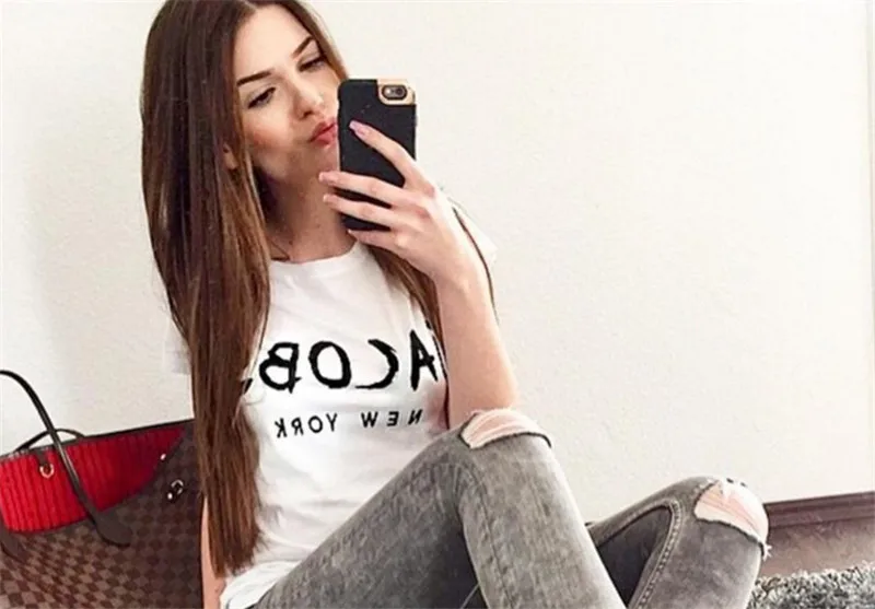 Nueva marca de moda JACOBS T Camisas Casual de algodón de manga corta Tops Casual Camisetas Tumblr ropa mujer camiseta Nueva marca de moda JACOBS T Camisas Casual de algodón de manga corta Tops Casual Camisetas Tumblr ropa mujer camiseta
