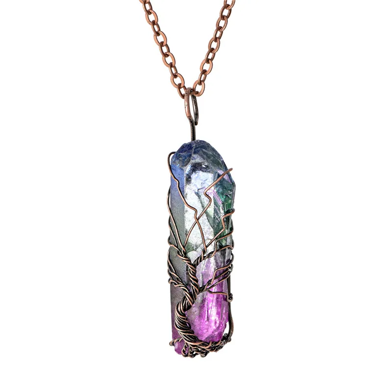 

Multicolor Handmade 7Chakra Natural/Rainbow Stone tree of life Pendant Necklace opal water drop necklace Jewelry Gift Sweater