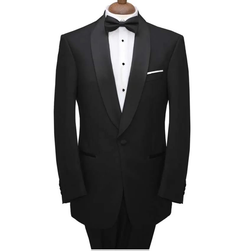 

Black Wedding Tuxedo Suit With Black Satin Shawl Lapel For Groomsmen,Custom Made Wedding Tuxedos For Men Groomsmen Suit 2019